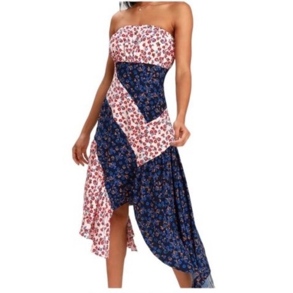 Lulu’s Floral Strapless Midi Dress - Picture 1 of 15